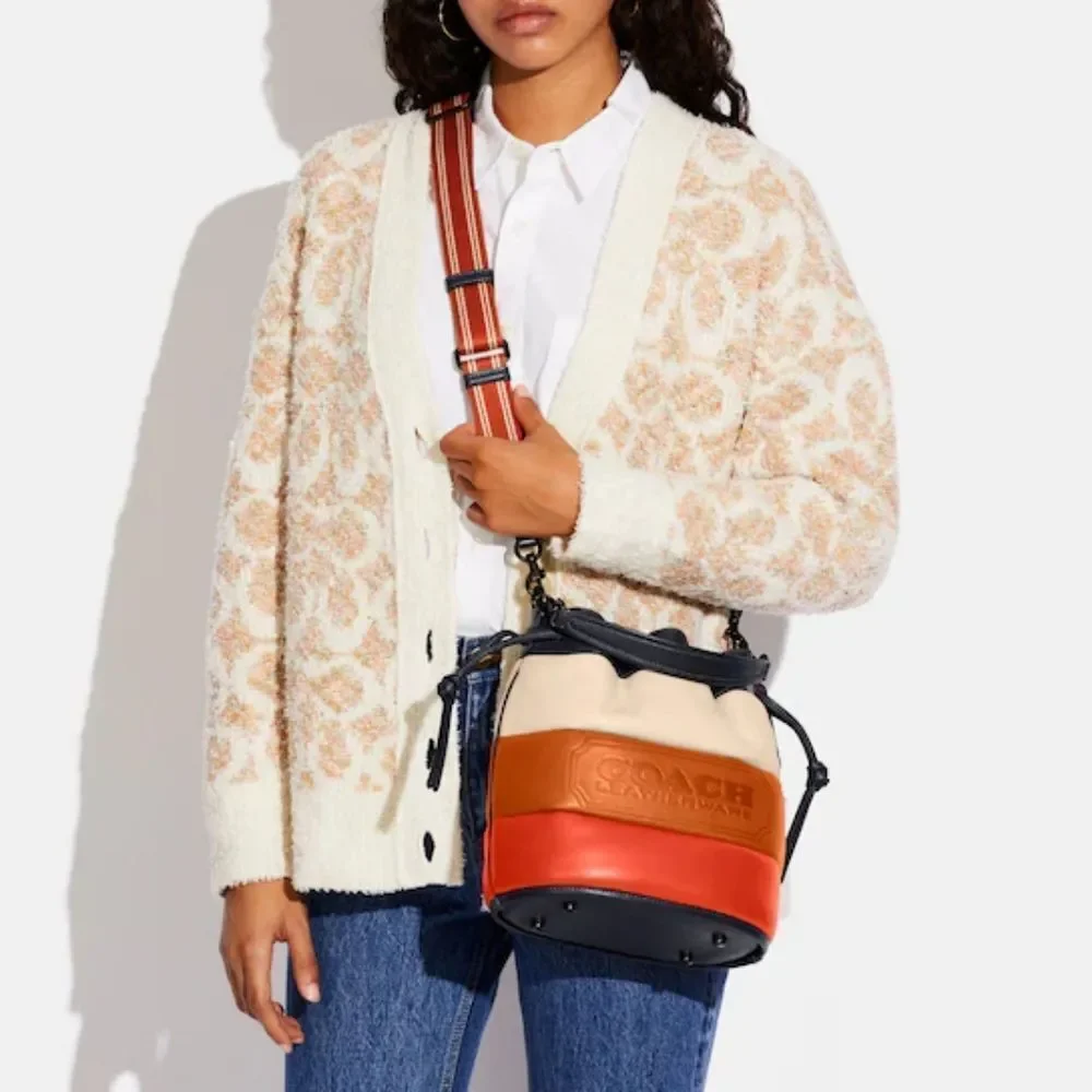 Coach RETAIL Colorblock Pillow Quilted Field Bucket Bag - Orange Cream Tan Navy - Picture 7 of 17